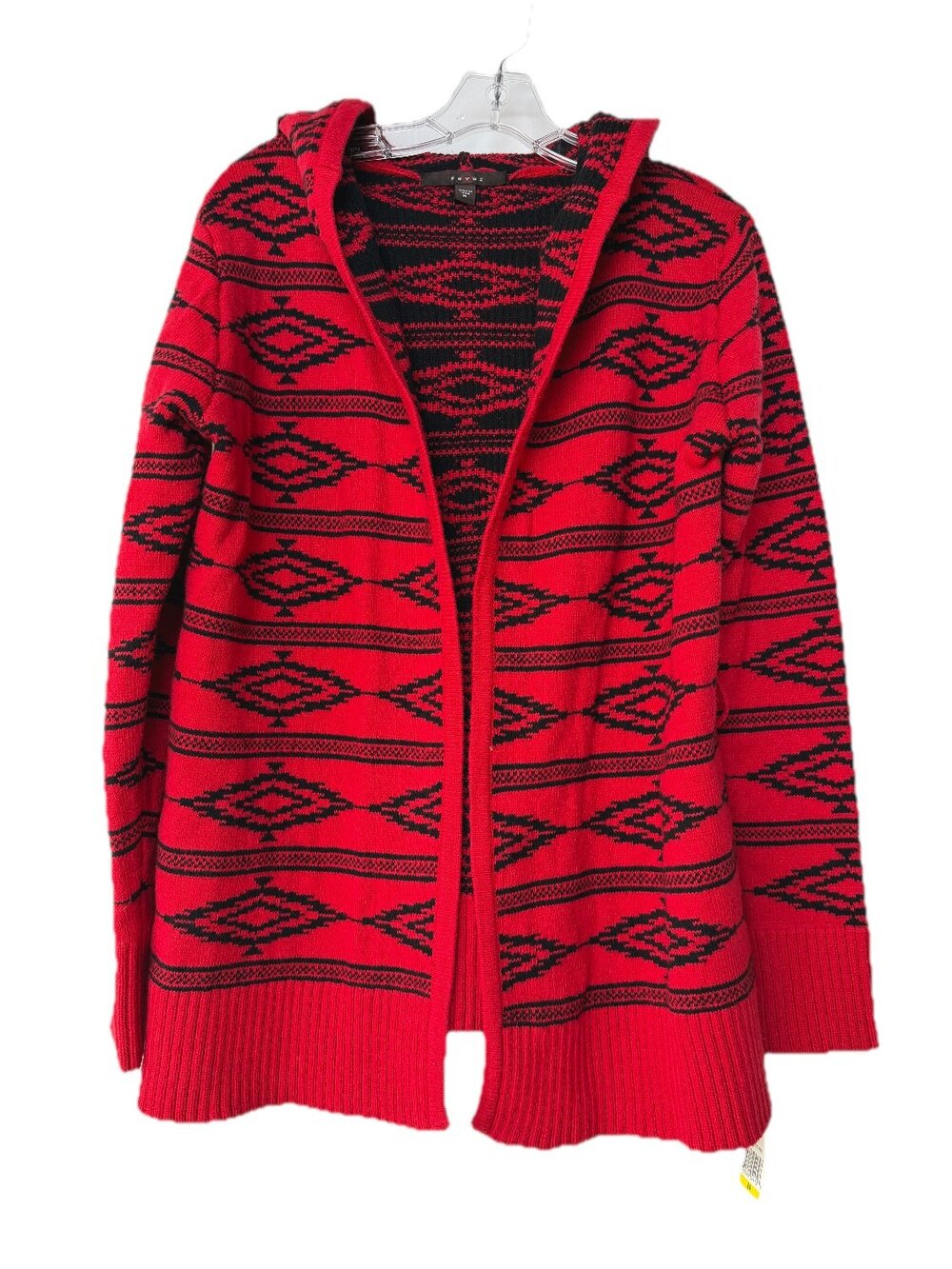 NWT Fever London Hooded Cardigan Sweater Womens Red Black Aztec Geometric Size M
